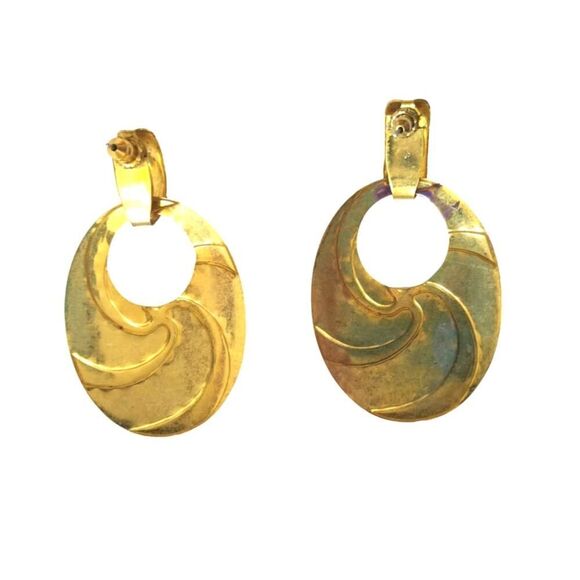 Vintage Swirl Enamel Oval Halo Dangle Earrings Gold Purple Red Green Posts - Picture 2 of 2